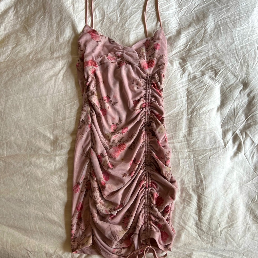 Q luv fashion nova fashion q pink lace tie up mini dress womens medium